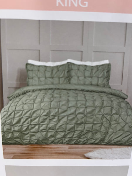 Rouched Seersucker Green King Size Duvet Cover & 2 Pillowcases Beautiful