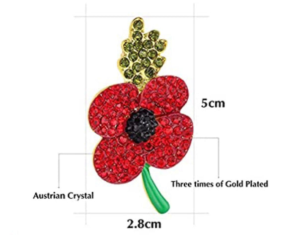 Beautiful Crystal Poppy Brooch’s Remembrance Day