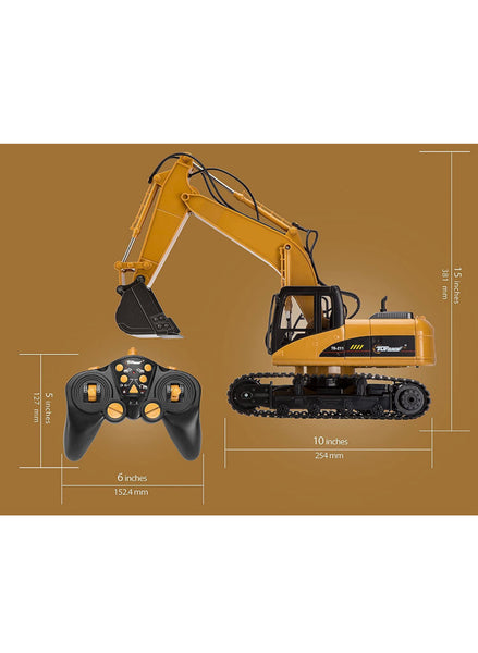 Top Race Remote Control Digger Excavator Fully Functional RC Tractor Remote Control Tractor 15 Channel Professional 1:14 Construction Digger Toys with Lights and Sound for Boys and Girls